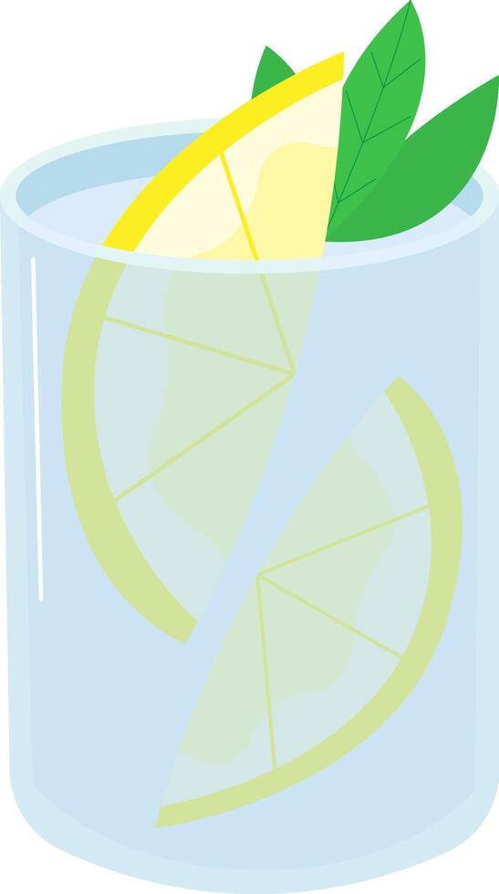 glass with water, mint and lemon flat illustration. Mojito in a glass with lemon and mint. vector