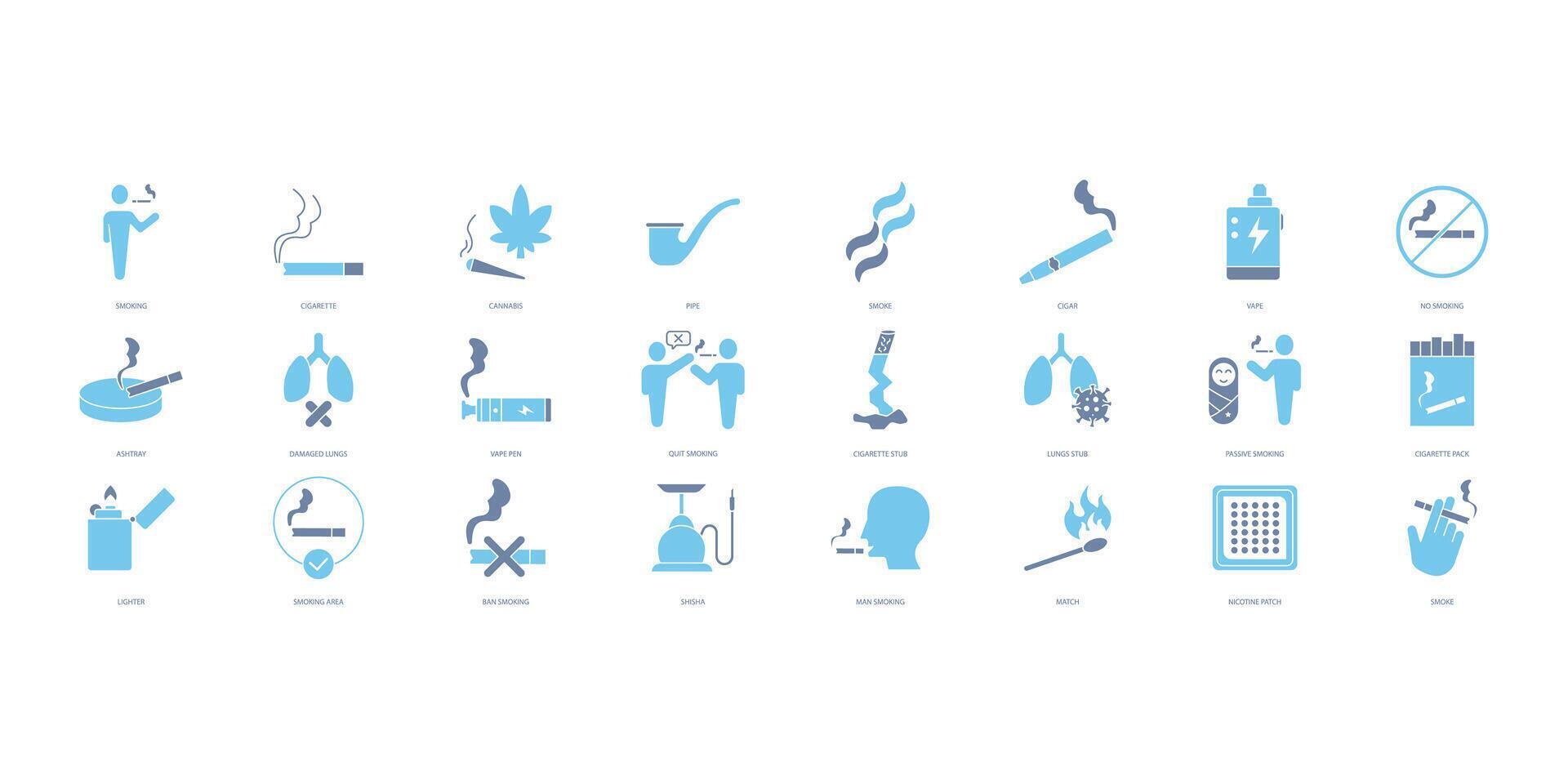 Smoking icons set. Set of editable stroke icons.Set of Smoking vector