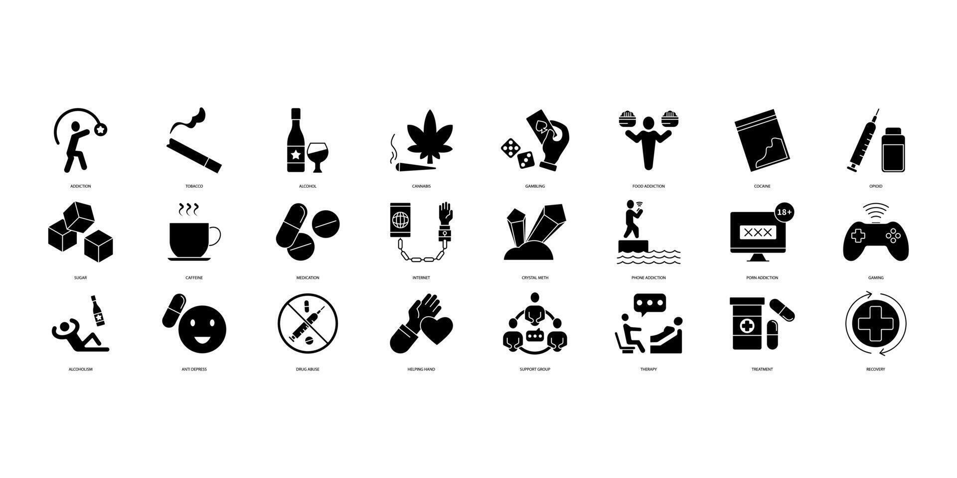 Addiction icons set. Set of editable stroke icons.Set of Addiction vector