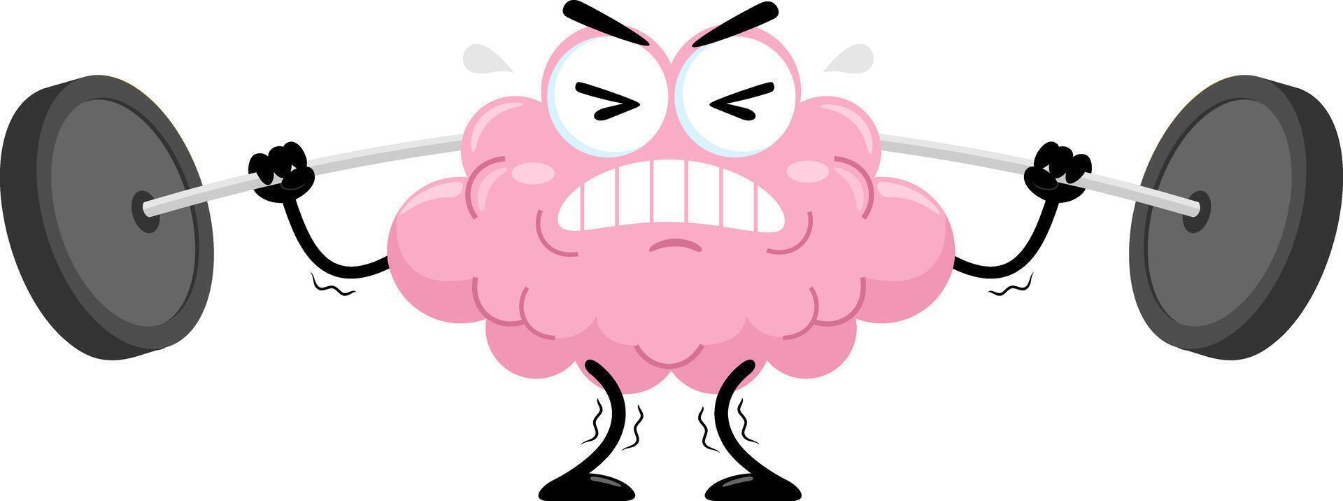 Funny Brain Cartoon Character Lifting Weights vector
