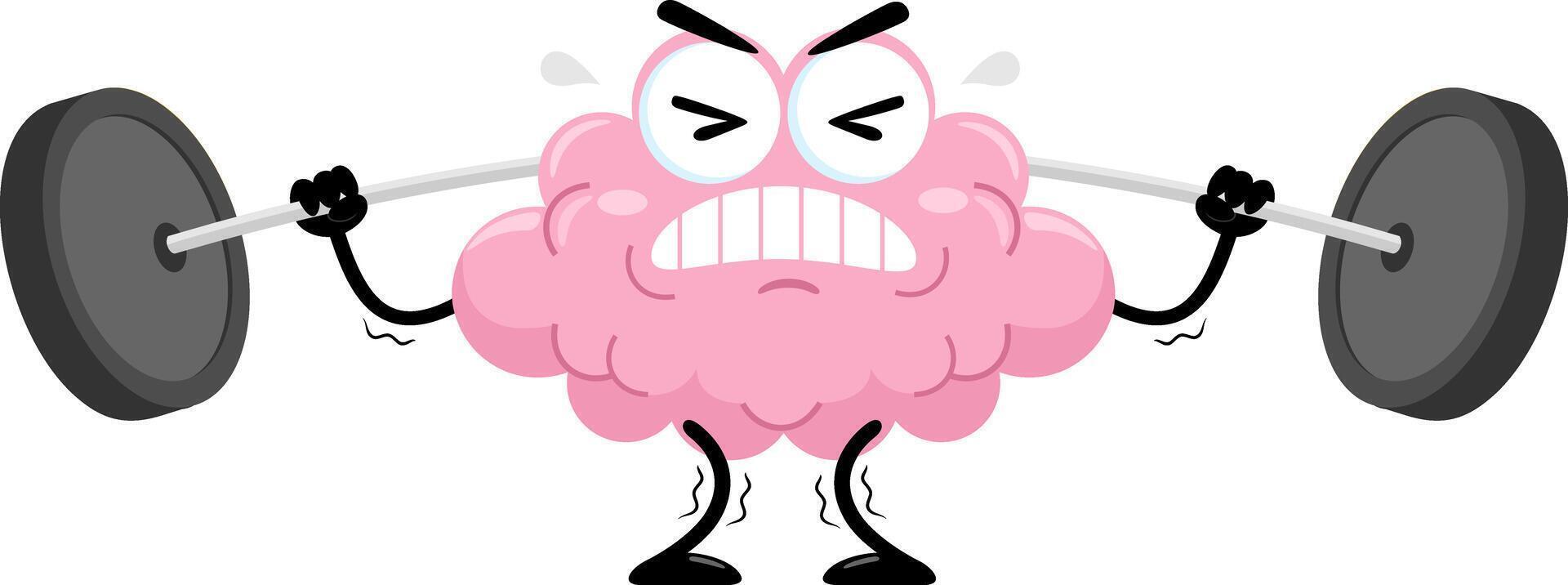 Funny Brain Cartoon Character Lifting Weights vector