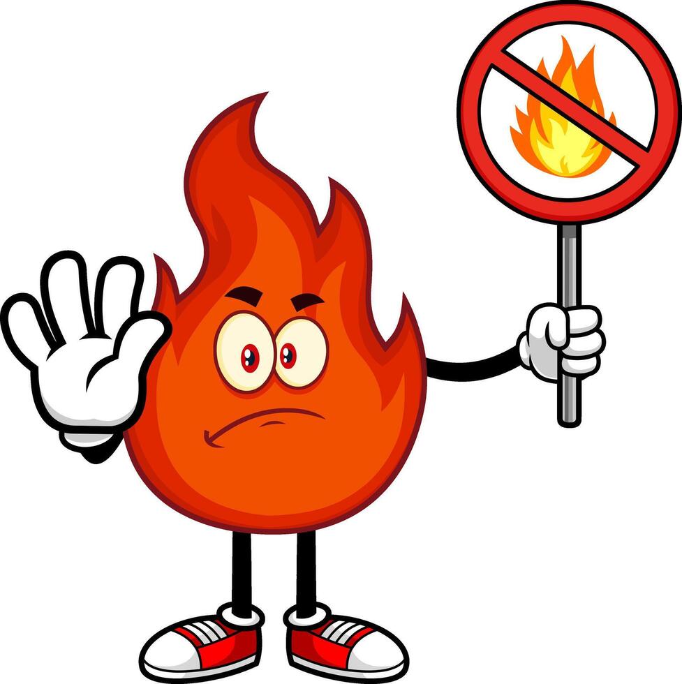 Sad Fire Character Gesturing Stop And Holding A Fire Restricted Sign vector