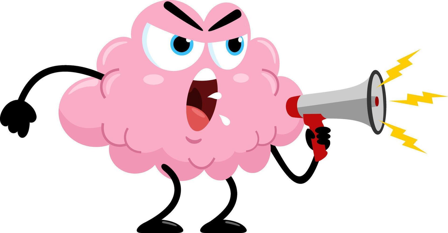 Angry Brain Cartoon Character Screaming Into Megaphone vector