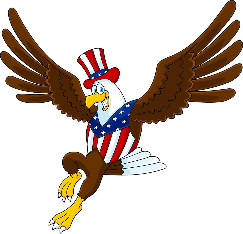 Smiling Patriotic Eagle Cartoon Character Flying vector