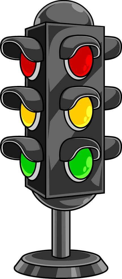 Cartoon Traffic Light With Red, Yellow And Green Color vector