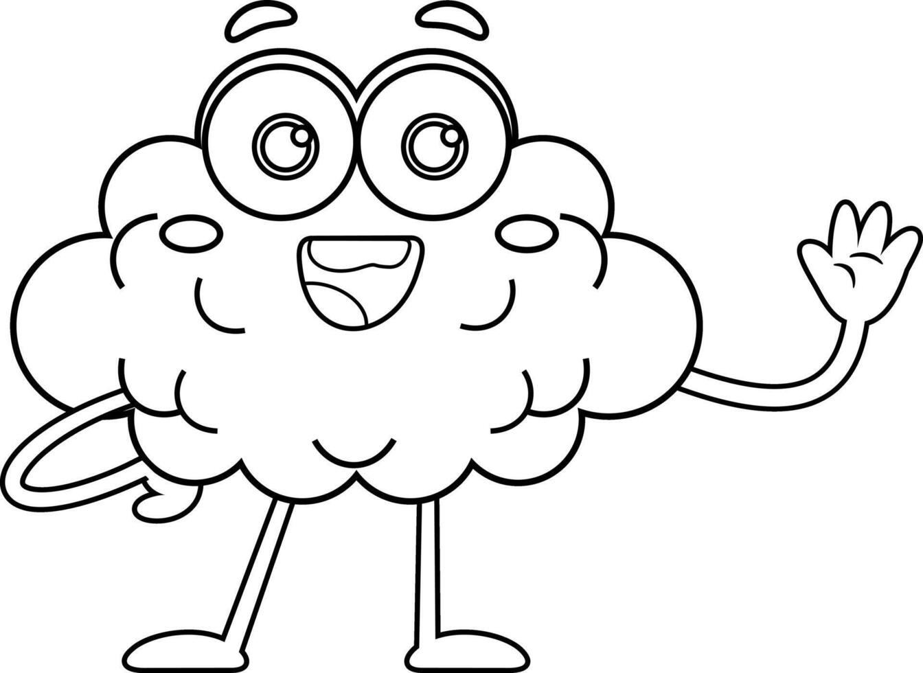 Outlined Funny Brain Cartoon Character Waving For Greeting vector