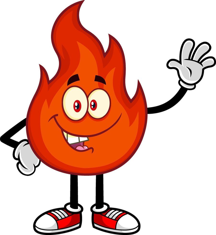 Red Fire Cartoon Character Waving For Greeting vector