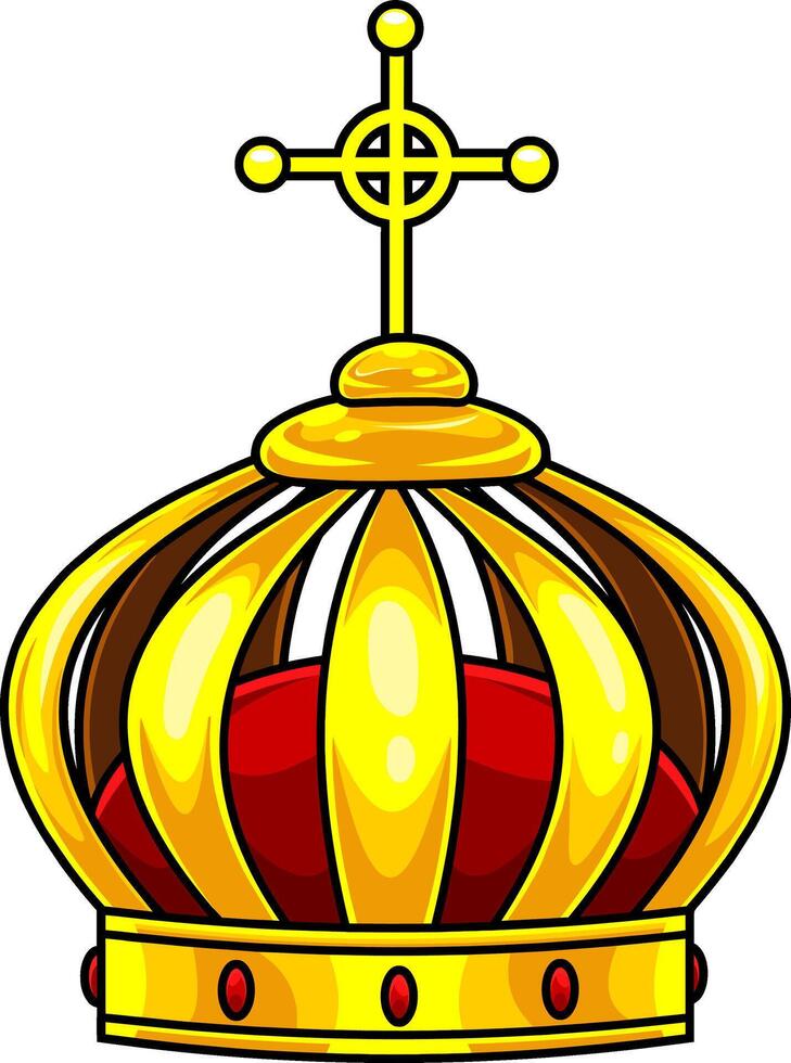 Cartoon Golden Crown With Red Diamonds And Cross vector