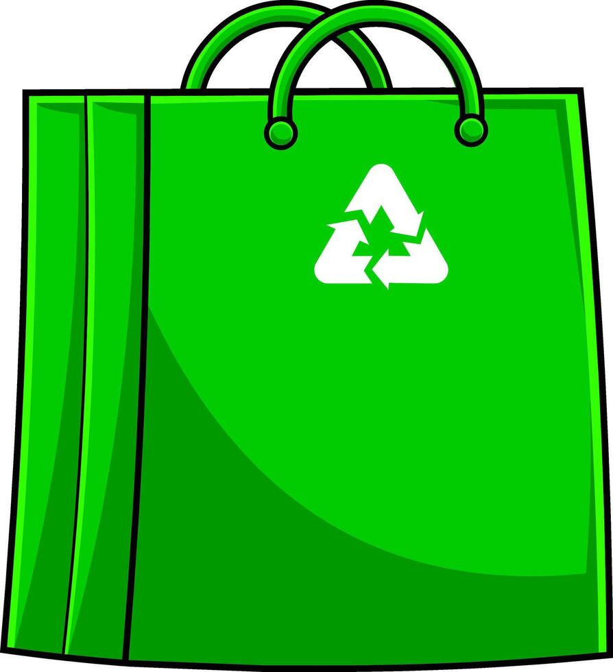 dibujos animados verde compras bolso con reciclaje símbolo vector