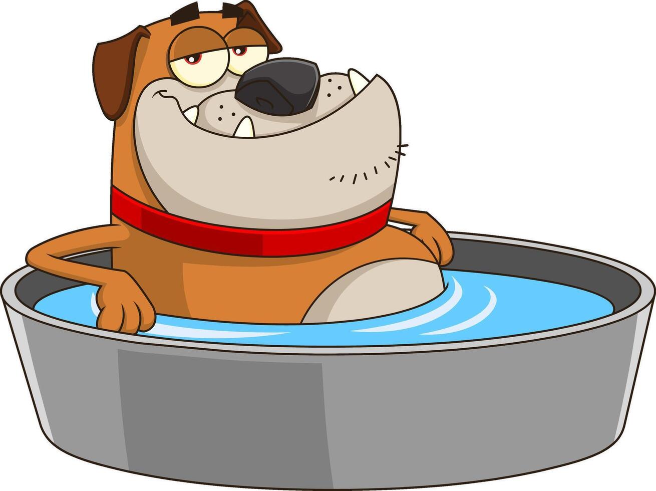 Funny Bulldog Cartoon Character Bathing In A Tub Water vector