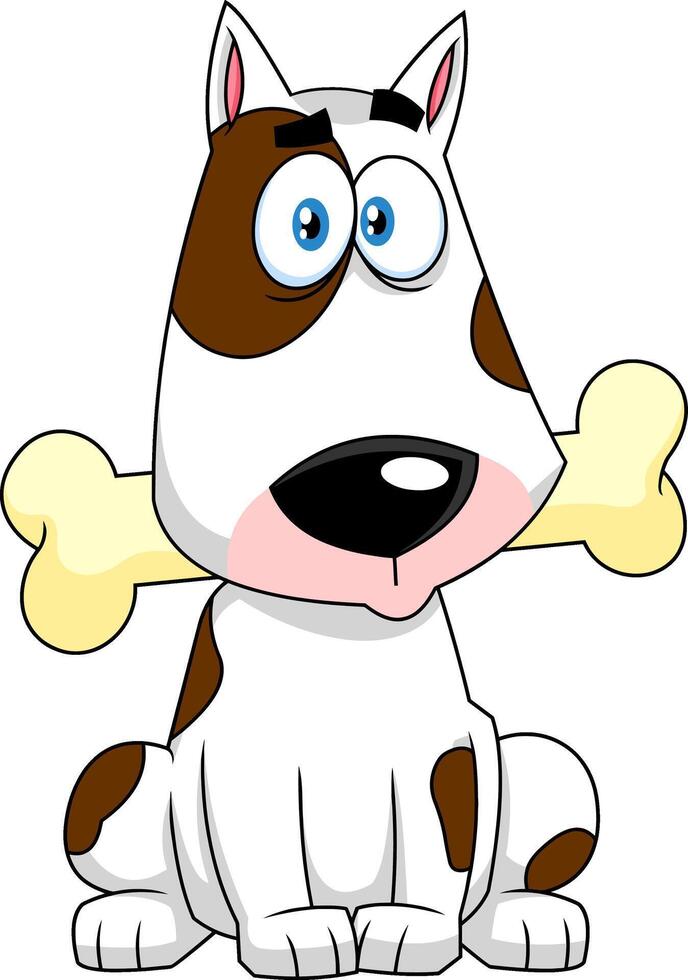 Funny Bull Terrier Dog Cartoon Character With A Bone In His Mouth vector