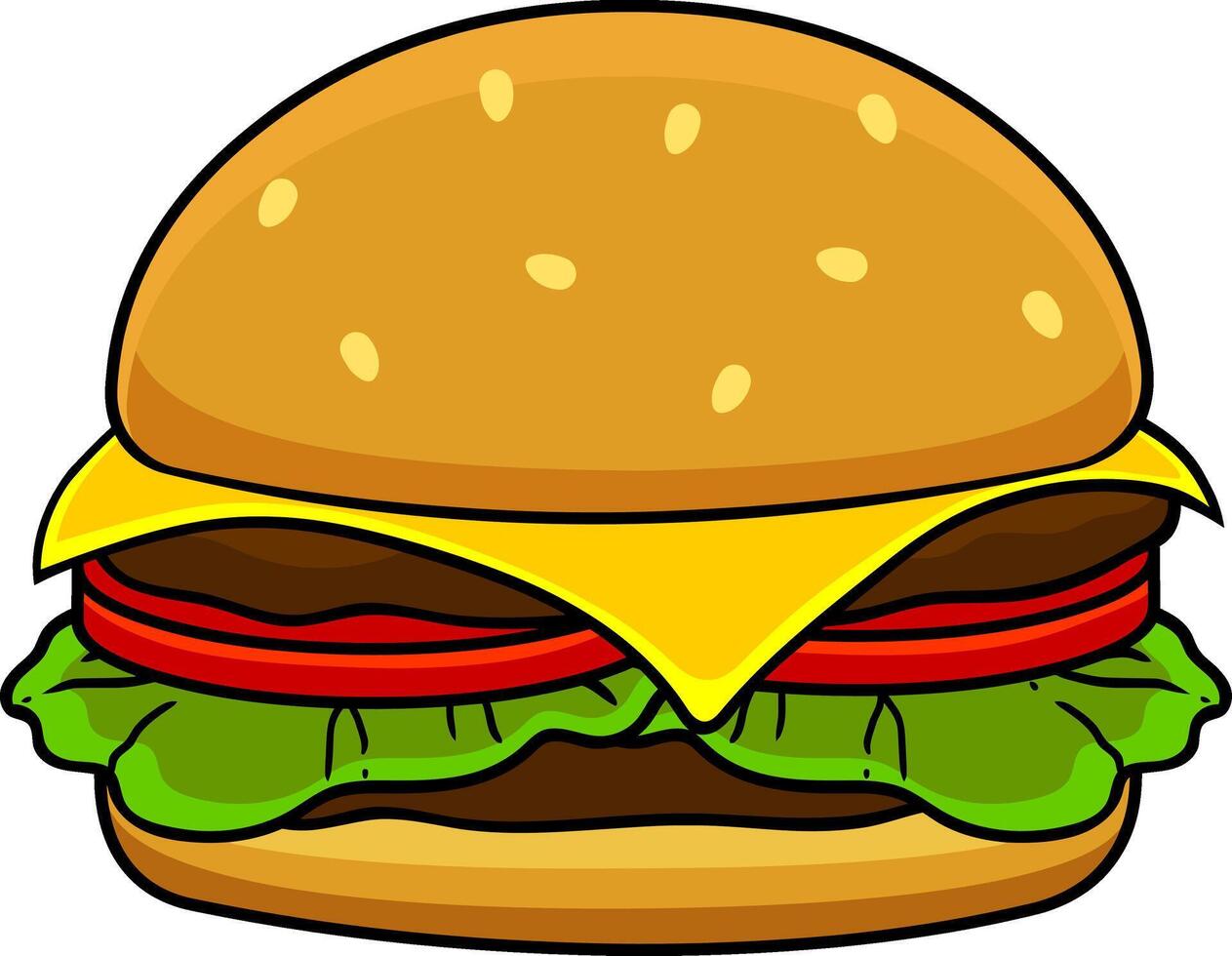 Cartoon Classic Double Cheeseburger With Cheese, Beef Patties Or Steak, Tomato And Lettuce vector