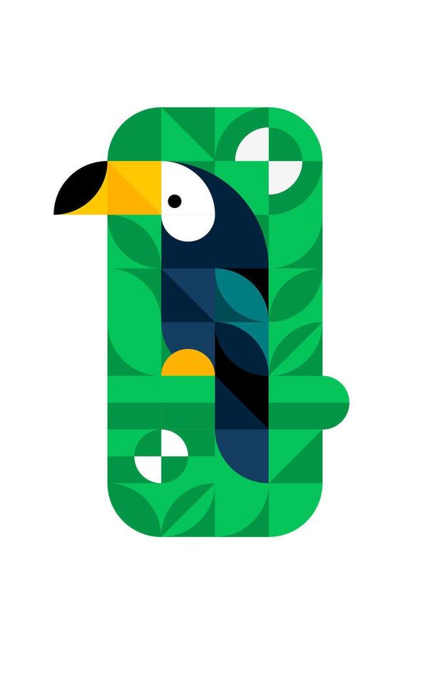 tucán plano ilustración con sencillo minimalista geométrico formas vistoso resumen mosaico. aislado tropical pájaro modelo desde cuadrado, rectángulo, círculo. selva tucán vector