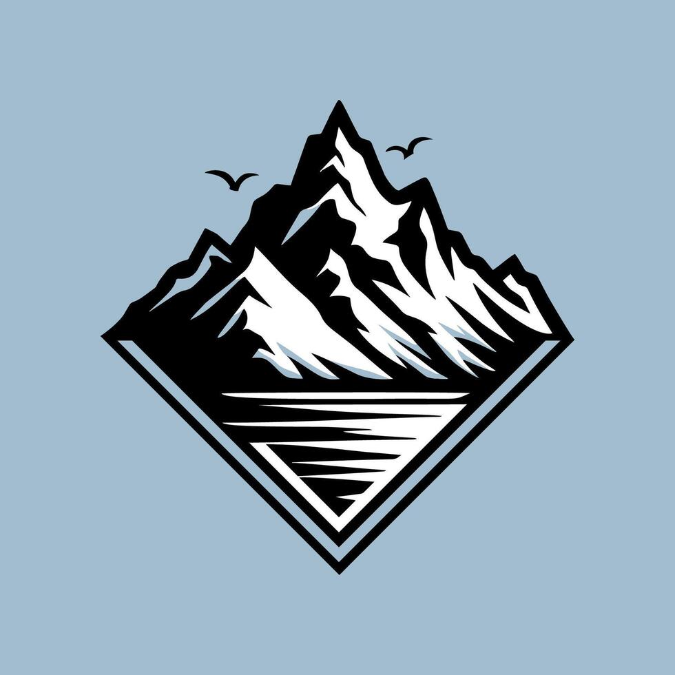 Clásico montaña expedición símbolo. logo para exploración, al aire libre Excursiones. ilustración para camisetas, folletos, y sitios web, evocando aventuras vibraciones vector