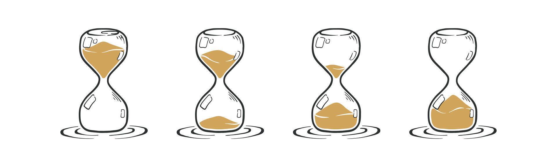 Hand drawn of the full countdown duration of hourglass for deadline timer illustration vector