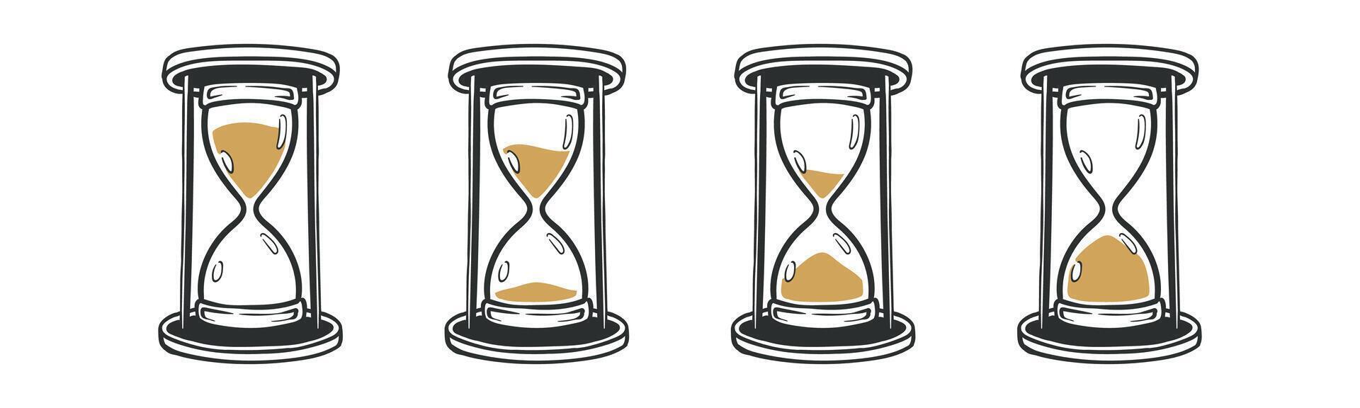 Hourglass full countdown duration collection illustration vintage sand glass awesome sketch drawing vector