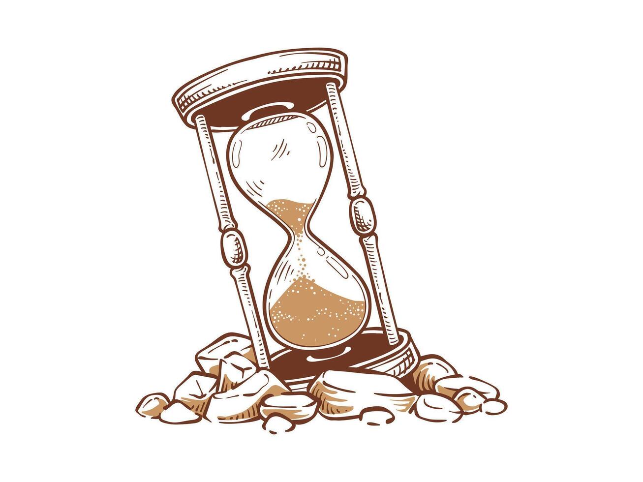 dibujo de reloj de arena ilustración en rocas bosquejo Temporizador mano dibujado vector