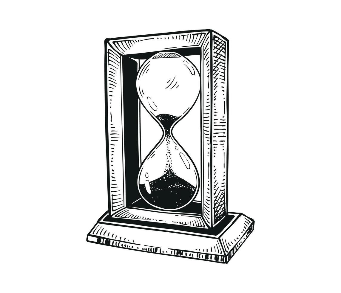 antiguo estilo de reloj de arena dibujo ilustración para cuenta regresiva Temporizador Clásico arena vaso diseño vector