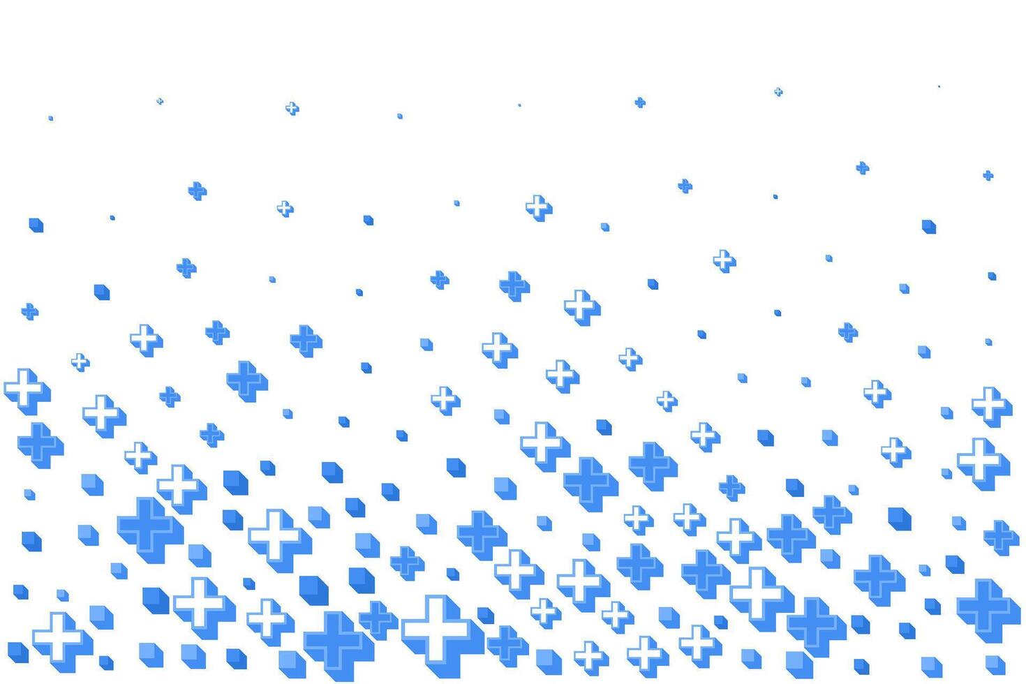 Medical cross background. Abstract pattern for hospital and pharmacy 3d symbols. Blue math pluses border on white backdrop. Seamless ornament for website design. vector