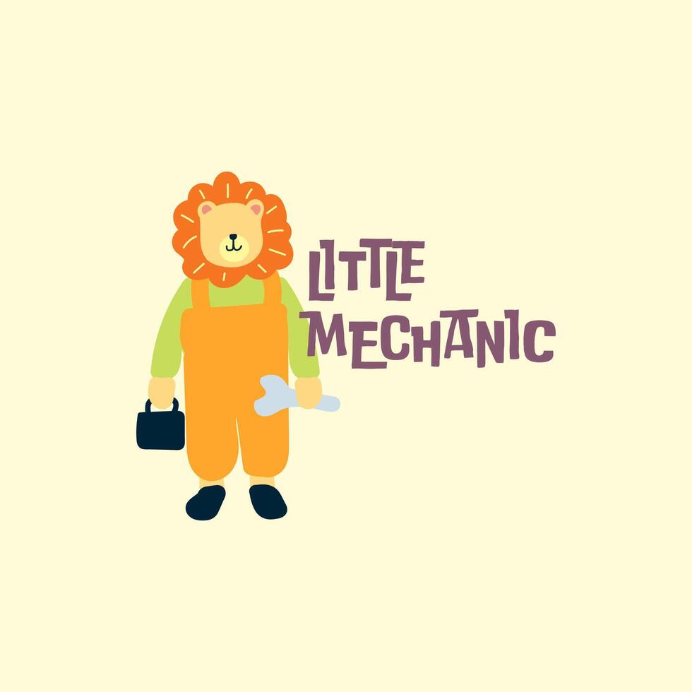 Cute lion mechanic illustration for fabric, textile and print vector