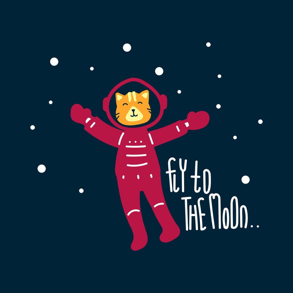 Cute little cat astronaut illustration for fabric, textile and print vector