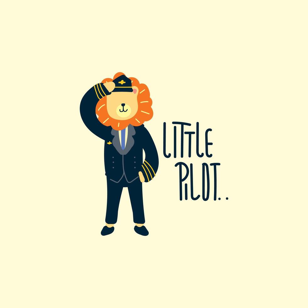 Cute little lion pilot illustration for fabric, textile and print vector