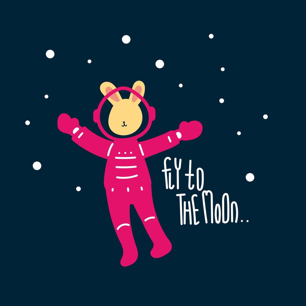 Cute little bunny astronaut illustration for fabric, textile and print vector