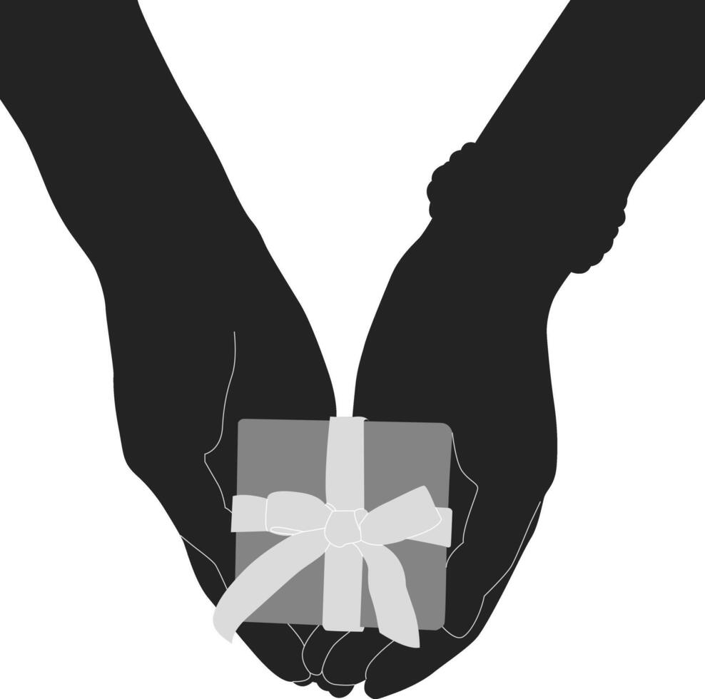 Silhouette hand holding gift box vector