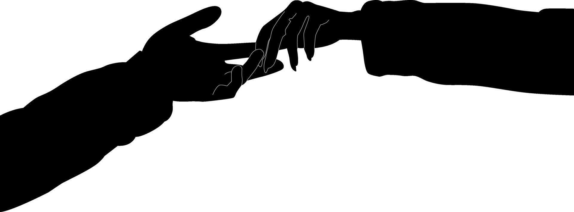 Silhouette couple hand holding vector