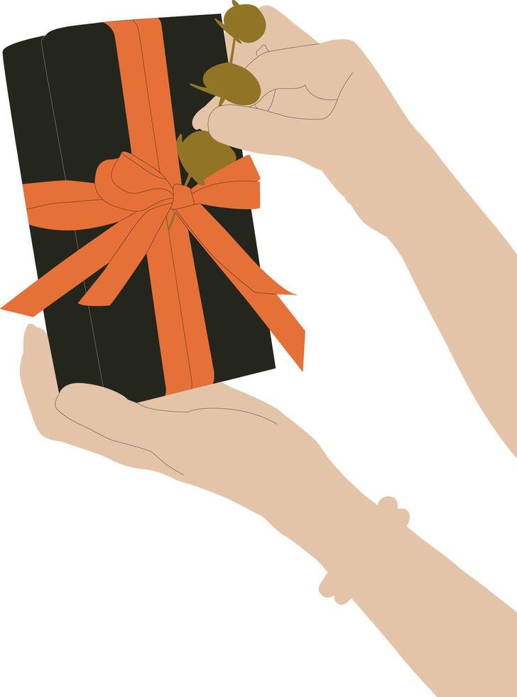 Silhouette hand holding gift box vector