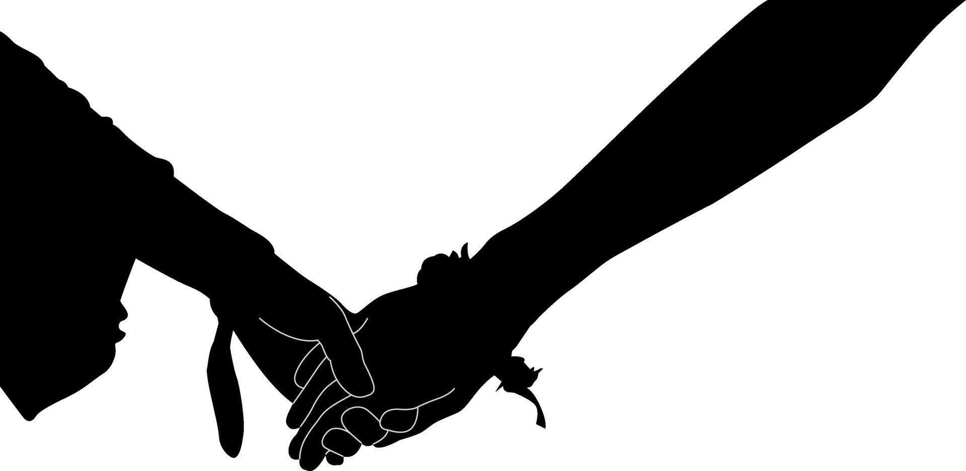 Silhouette couple hand holding vector