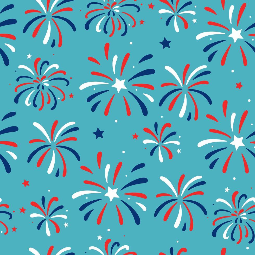 Seamless 4th of July celebration pattern with fireworks. graphics. vector