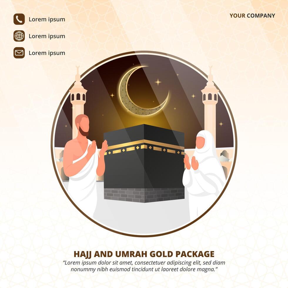 Hajj and Umrah banner with Kaaba and mosque vector