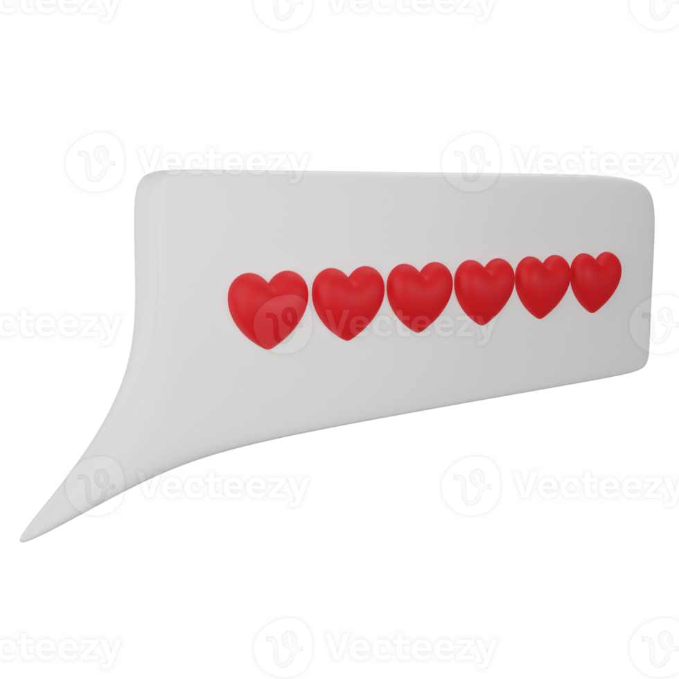 Love bubble chat clipart flat design icon isolated on transparent background, 3D render Valentine concept png