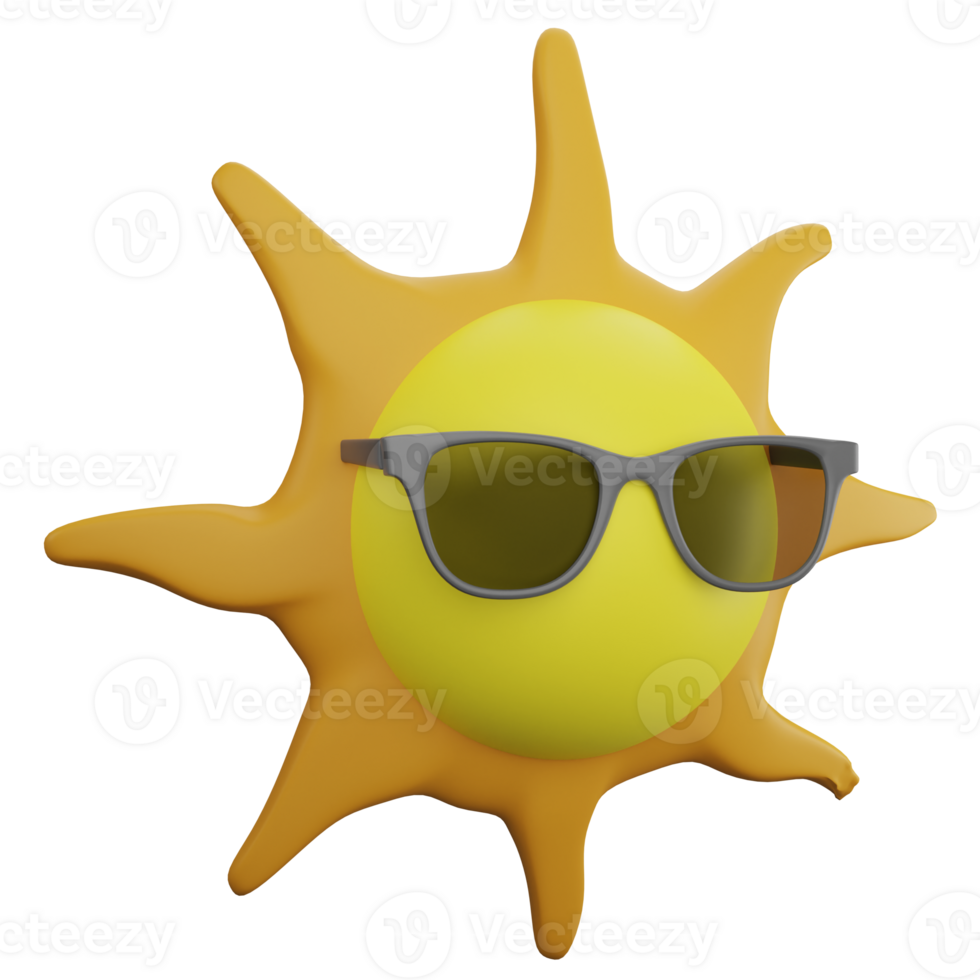 Sun is wearing sunglasses clipart flat design icon isolated on transparent background, 3D render Summer and beach concept png