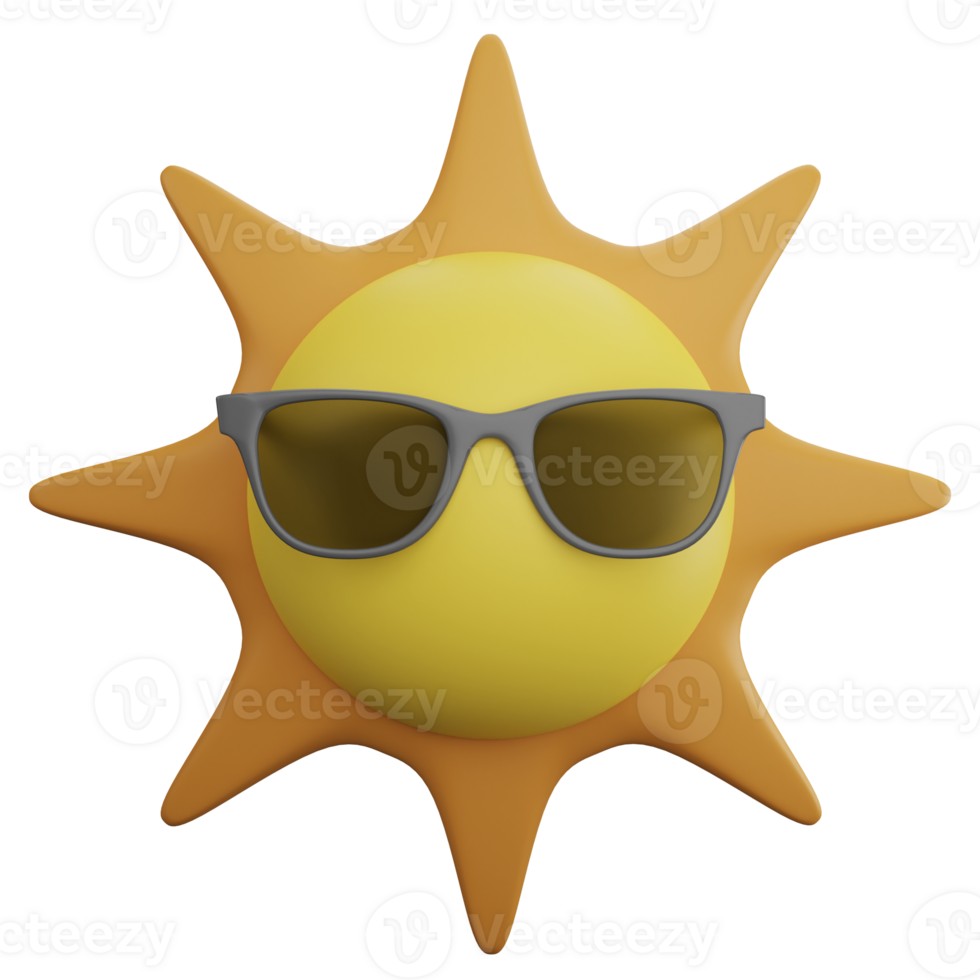 Sun is wearing sunglasses clipart flat design icon isolated on transparent background, 3D render Summer and beach concept png