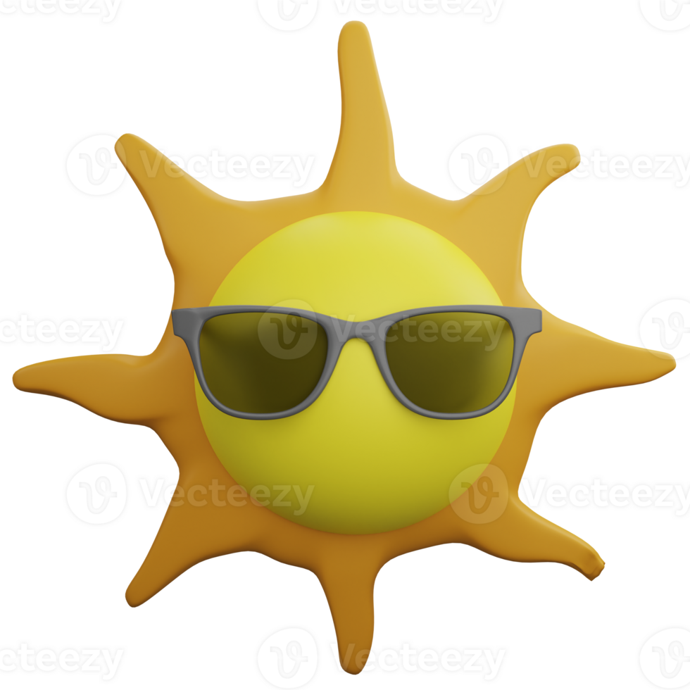Sun is wearing sunglasses clipart flat design icon isolated on transparent background, 3D render Summer and beach concept png