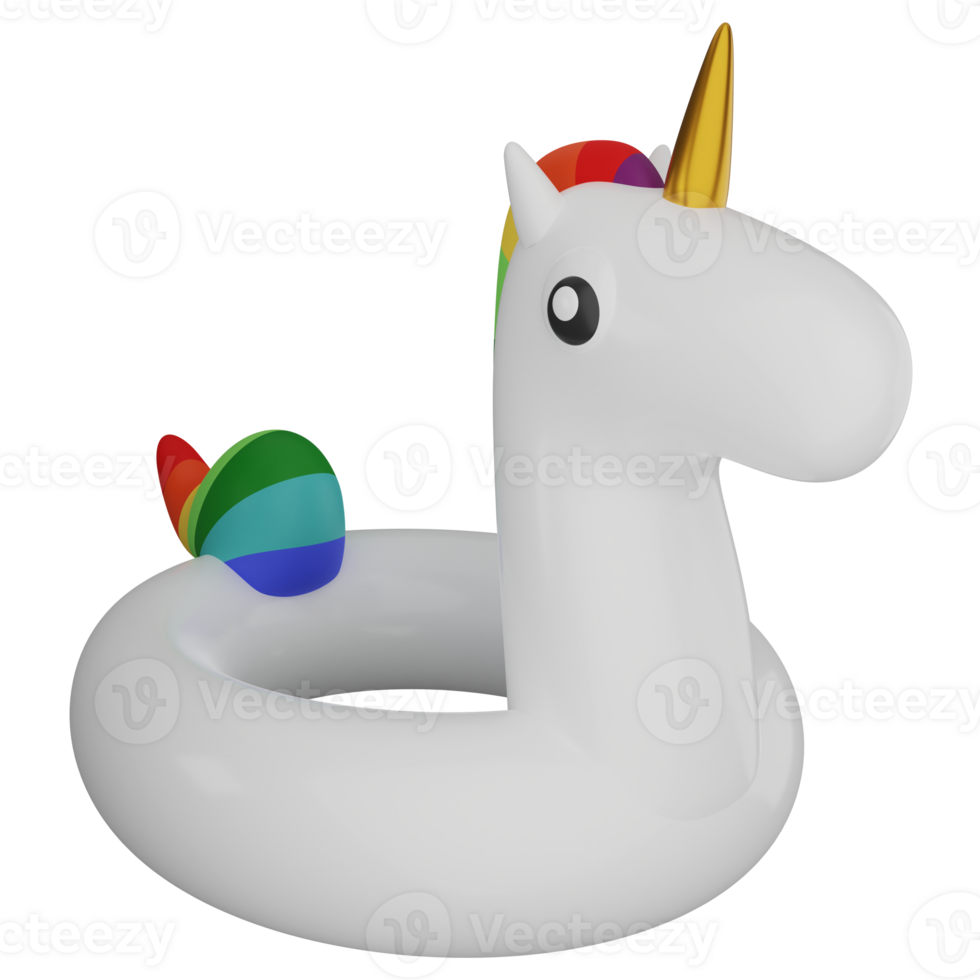 Swim ring unicorn clipart flat design icon isolated on transparent background, 3D render Summer and beach concept png