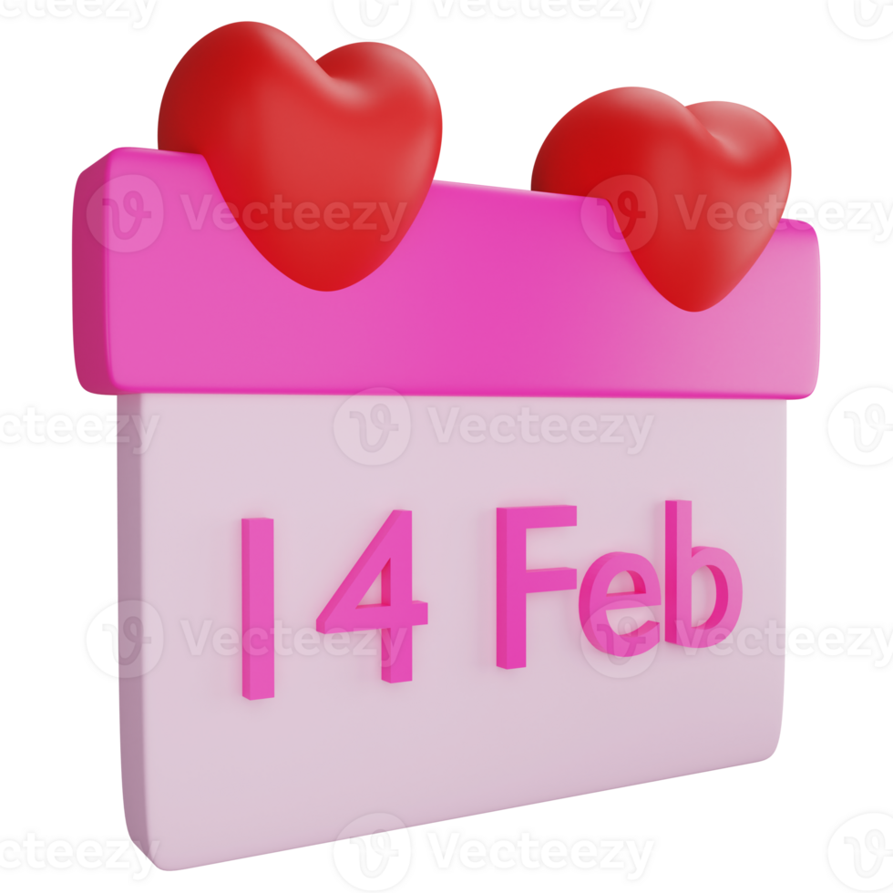14 Feb on calendar clipart flat design icon isolated on transparent background, 3D render Valentine concept png