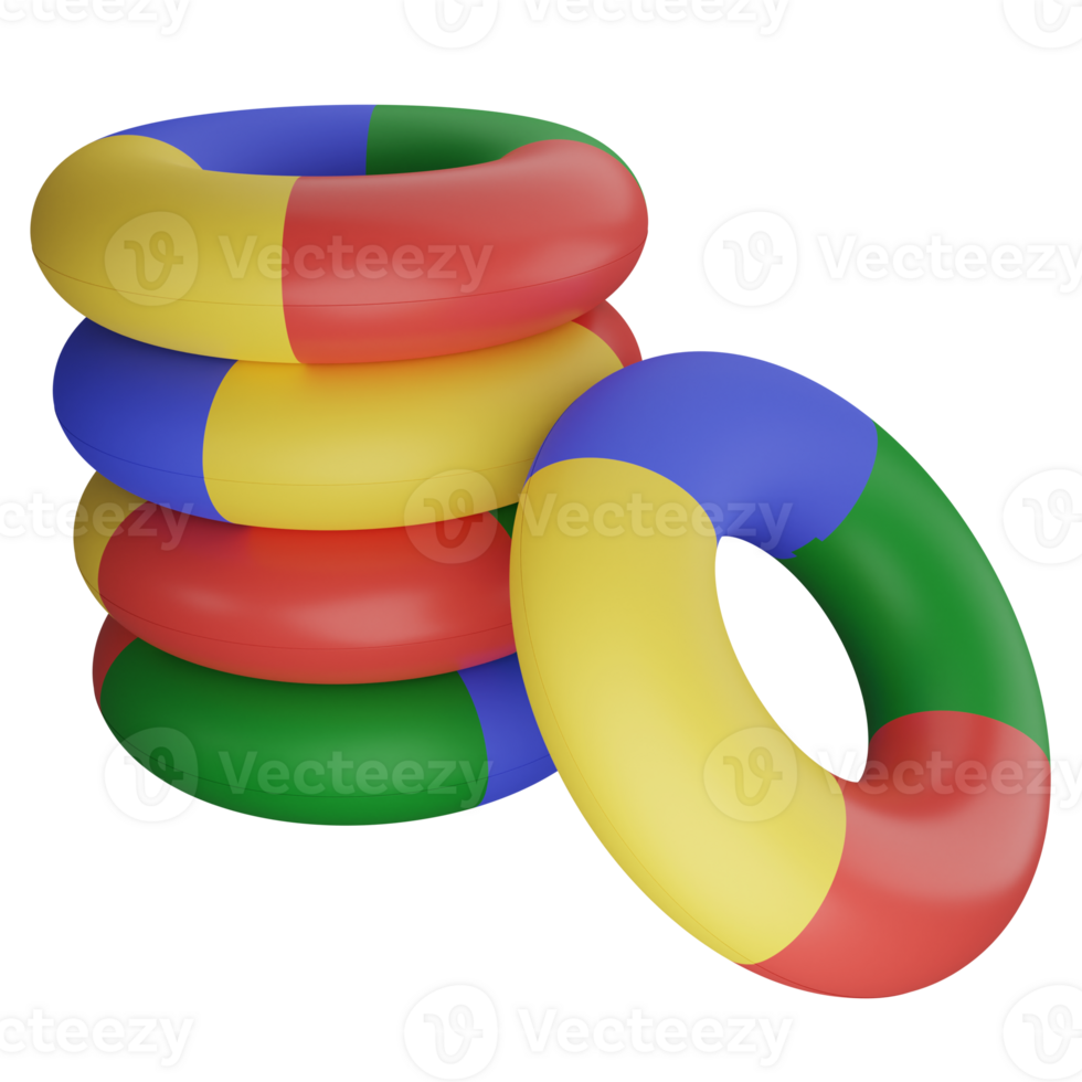 Colorful swim rings clipart flat design icon isolated on transparent background, 3D render Summer and beach concept png