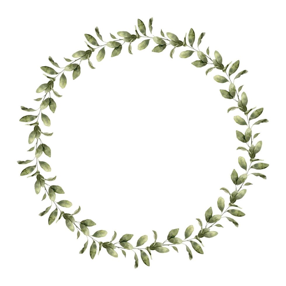 Watercolor round botanical wreath made of beautiful bright green round leaves. Isolated hand drawn illustration for cards, stickers, textiles, design, invitations, logos, decorations. vector