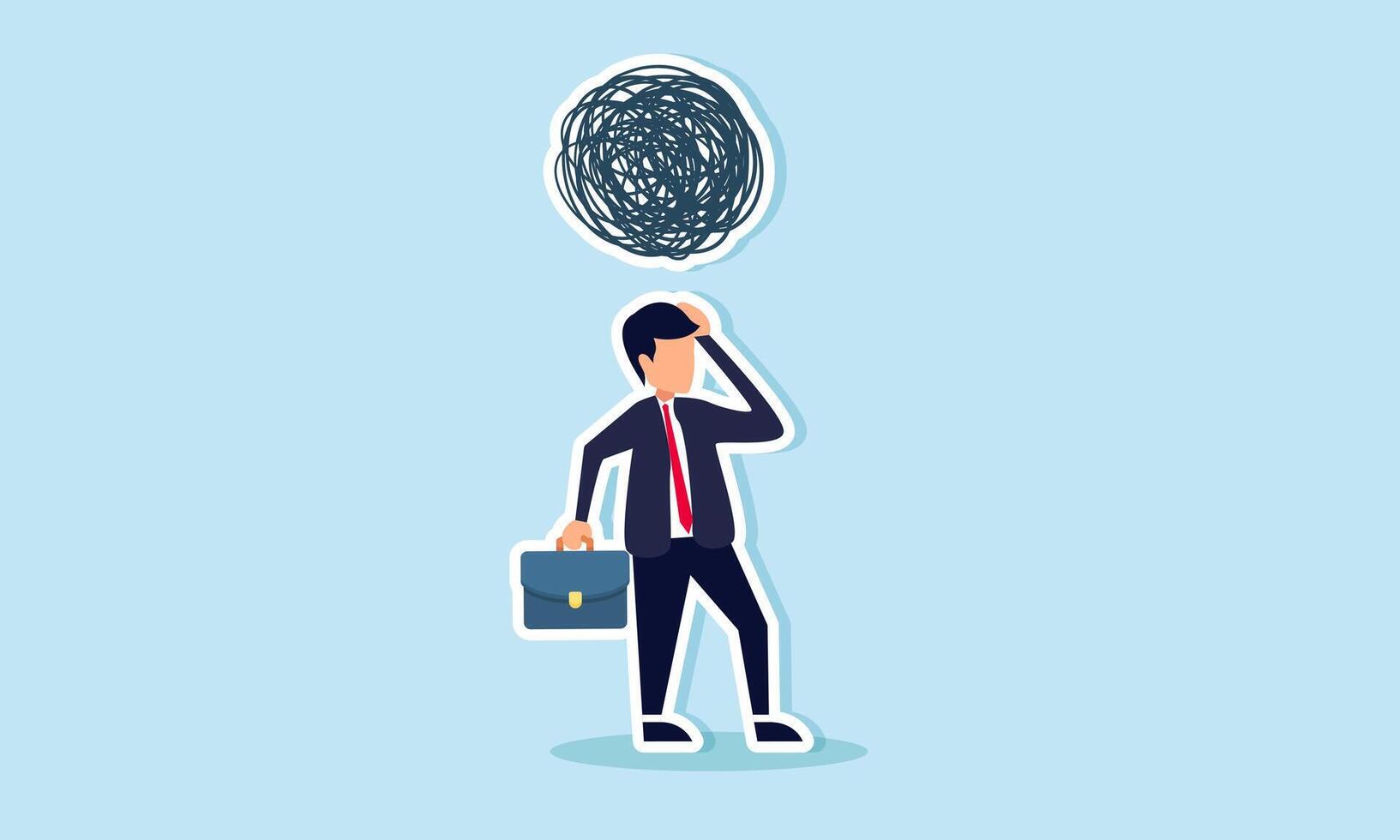 Overwhelmed office worker stressed from workload, frustrations, and paranoia, concept of Anxious, frustrated businessman overwhelmed by busy lines of stress vector