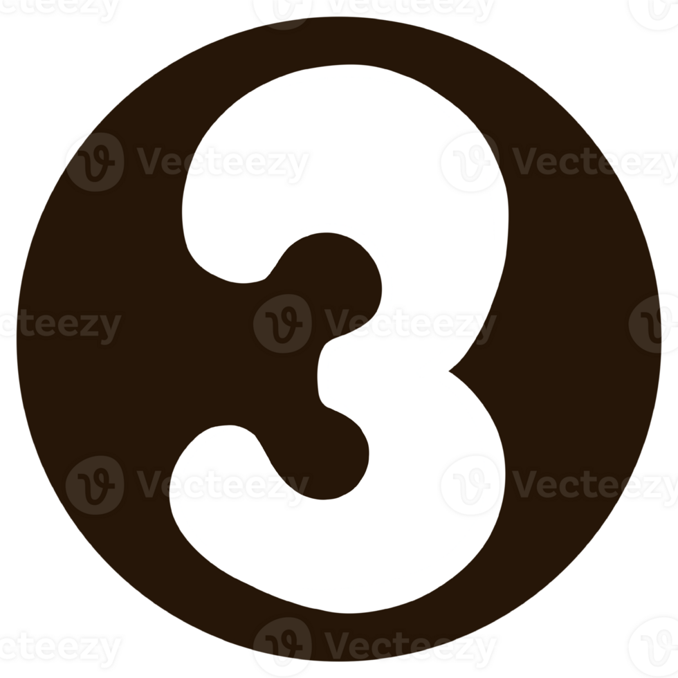a black and white number three in a circle png