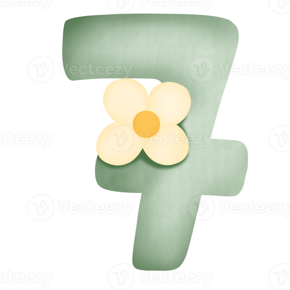 number 7 with flower on transparent background png