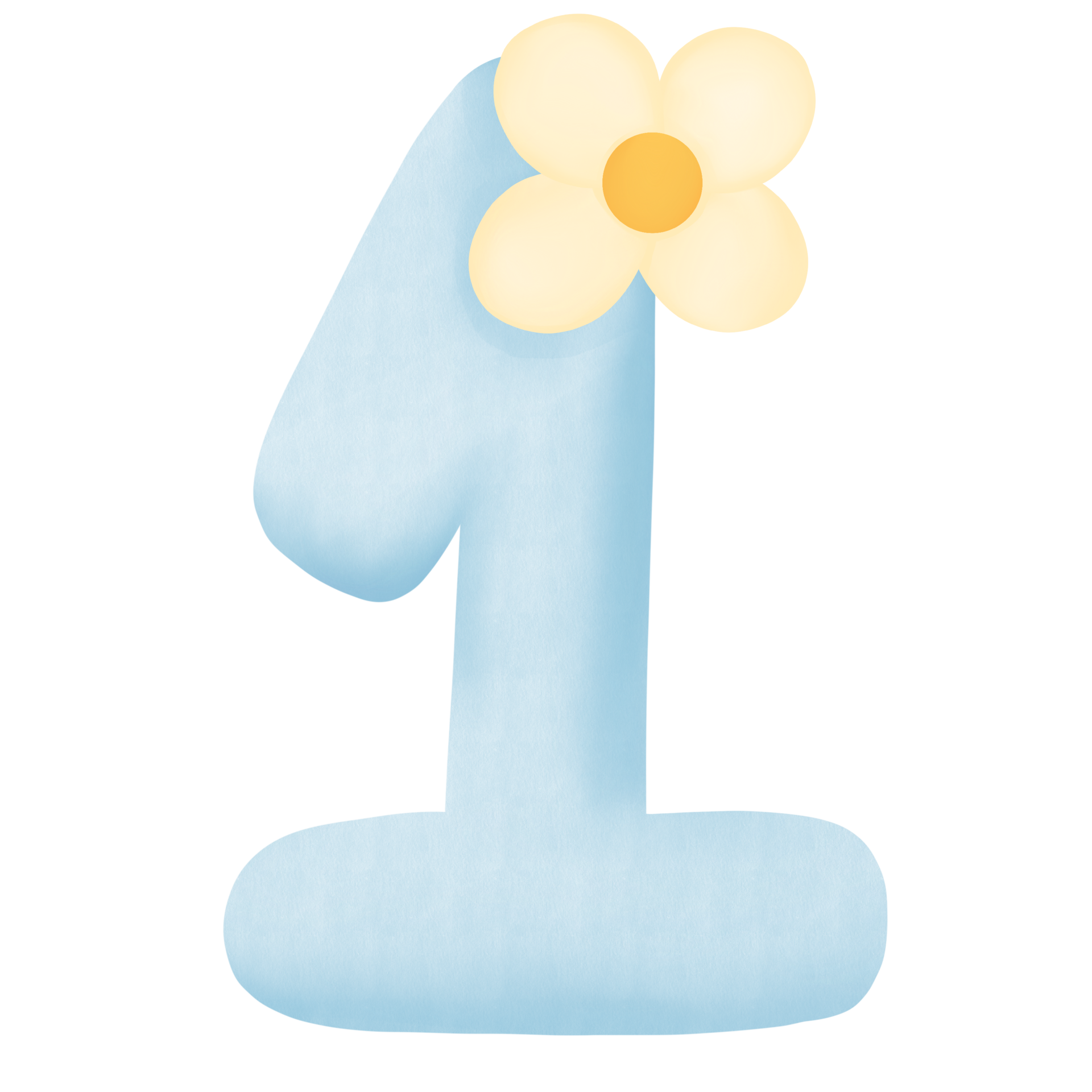 blue number one with yellow flower on transparent background 44607345 PNG