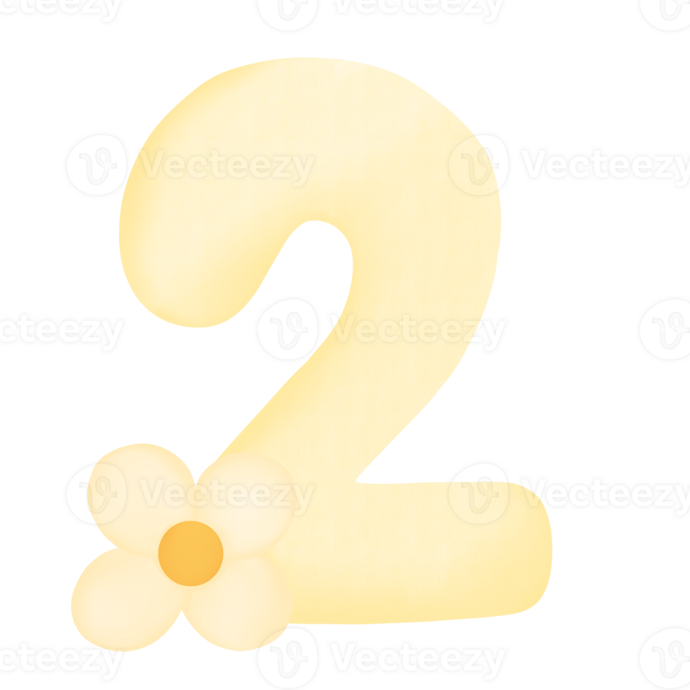number 2 with flower on transparent background png
