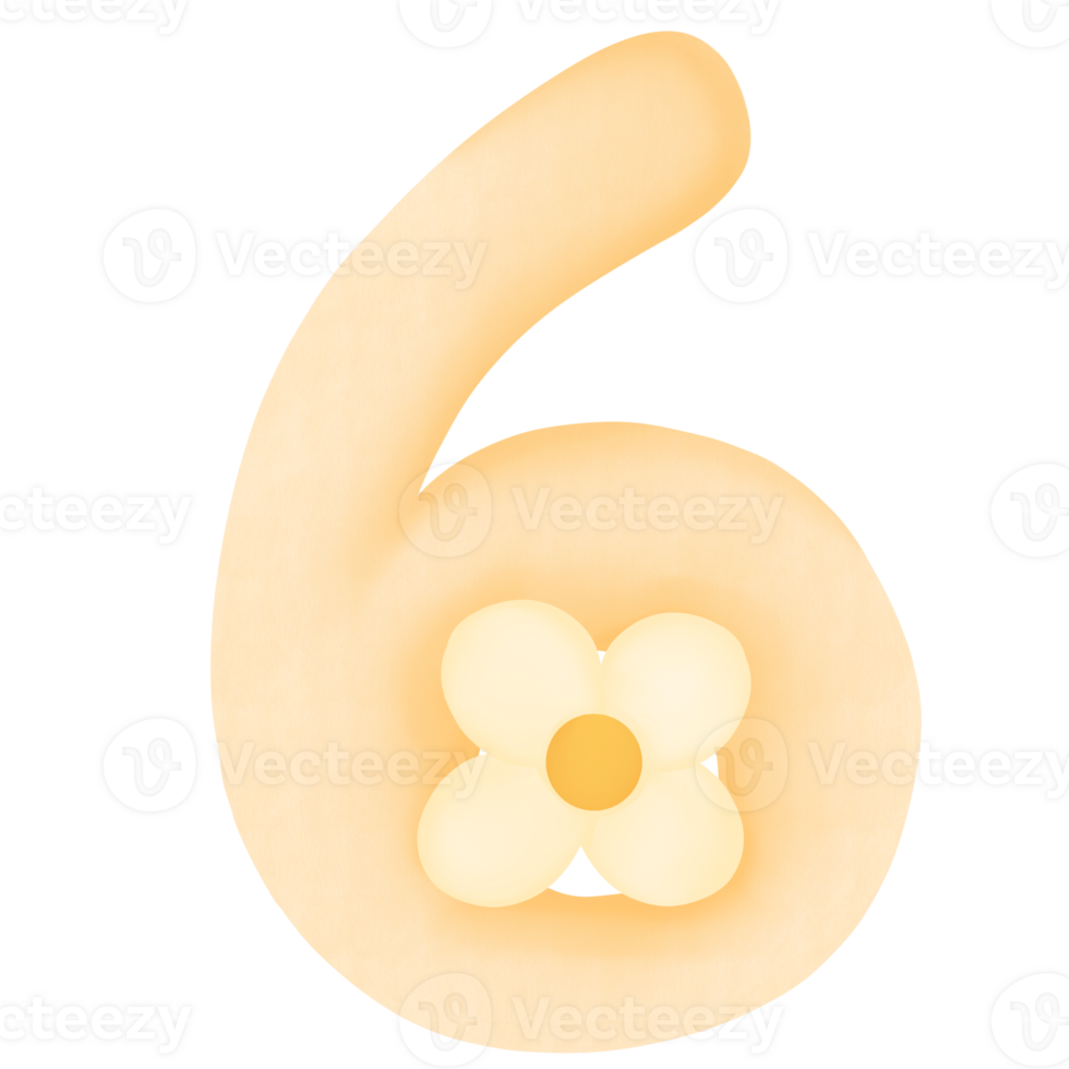 number six with a flower on it png