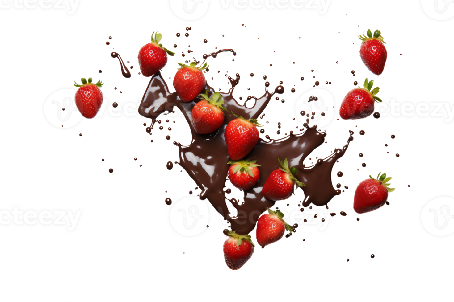Falling Chocolate-Dipped strawberries Bliss on transparent background. png