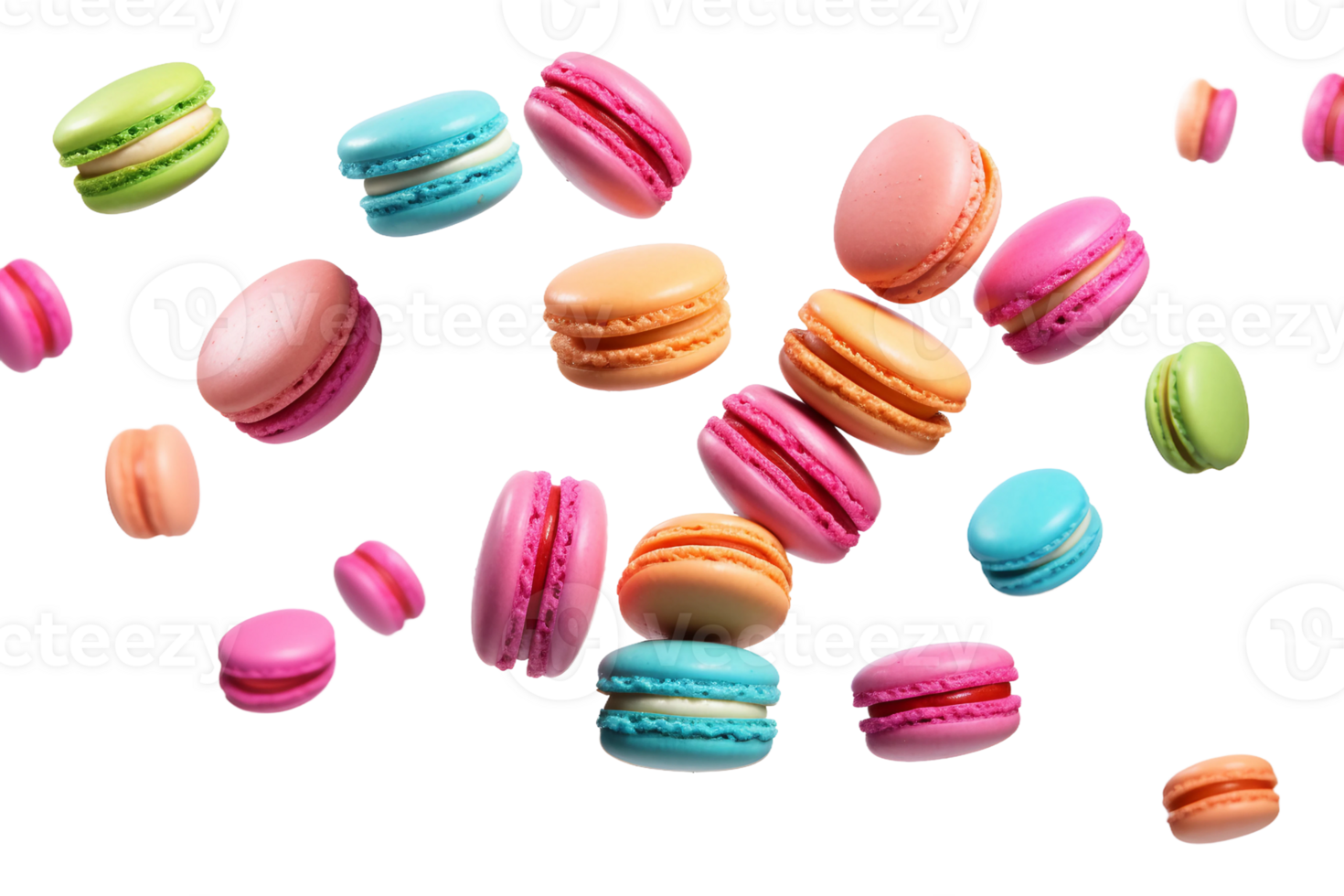 Falling Colorful Macaron Bliss on transparent background. png