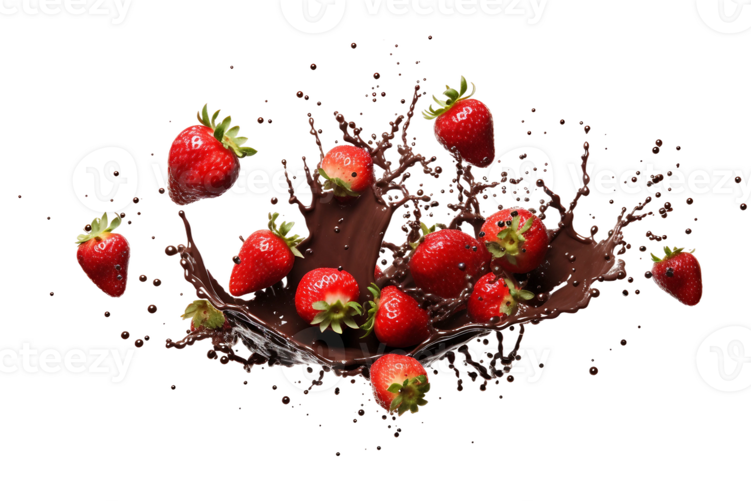 Falling Chocolate-Dipped strawberries Bliss on transparent background. png